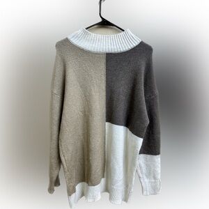 Absolutely Famous Tri-Tone Cowl Neck Sweater